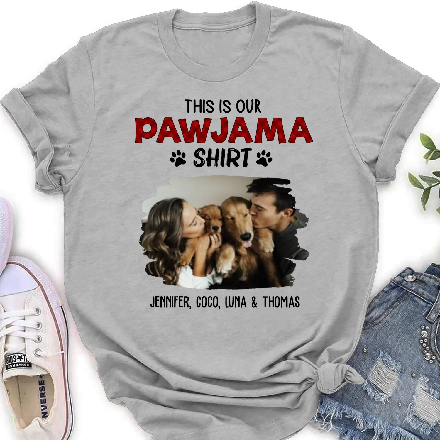 Our Pet Pawjama Shirt New Style Photo - Personalized Custom Women T-Shirt - Image 6