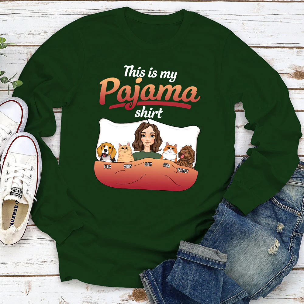 Pajama With Pet - Personalized Custom Long Sleeve T-shirt - Image 3