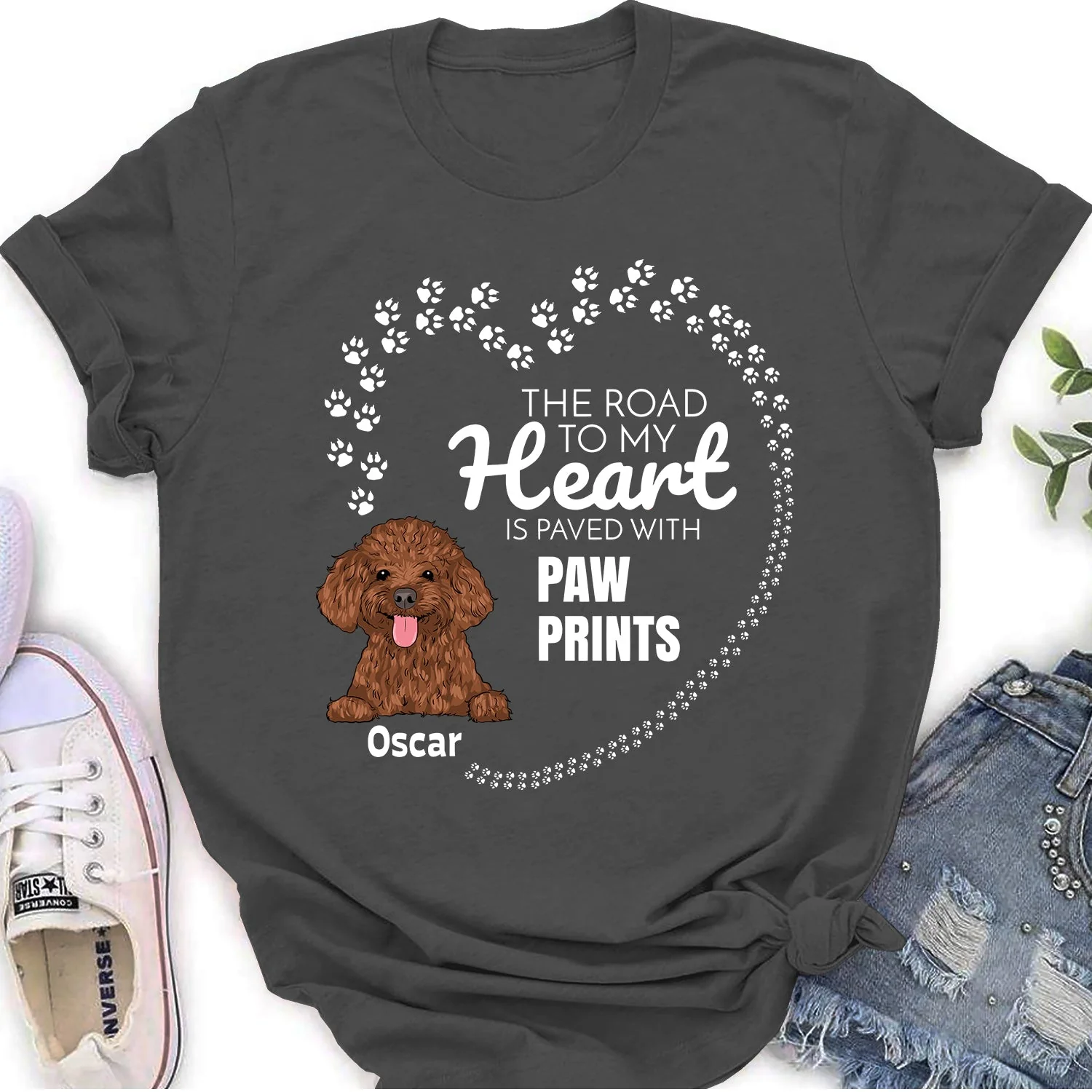 Paved With Pawprints - Personalized Custom Women's T-shirt - Image 2