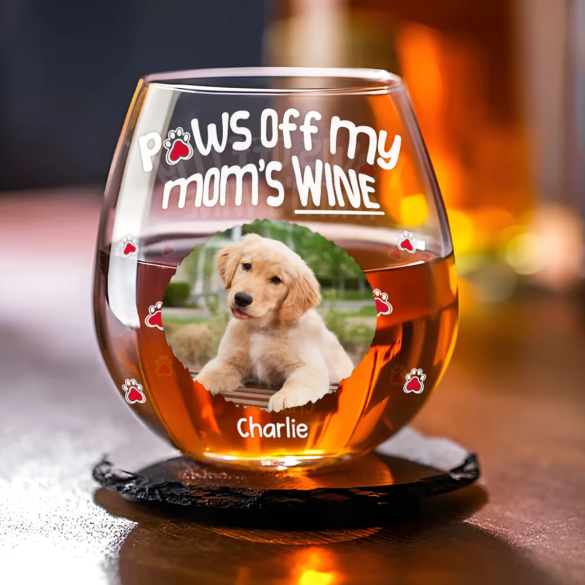Paw It Off Now Photo - Personalized Custom Wine Glass - Image 3