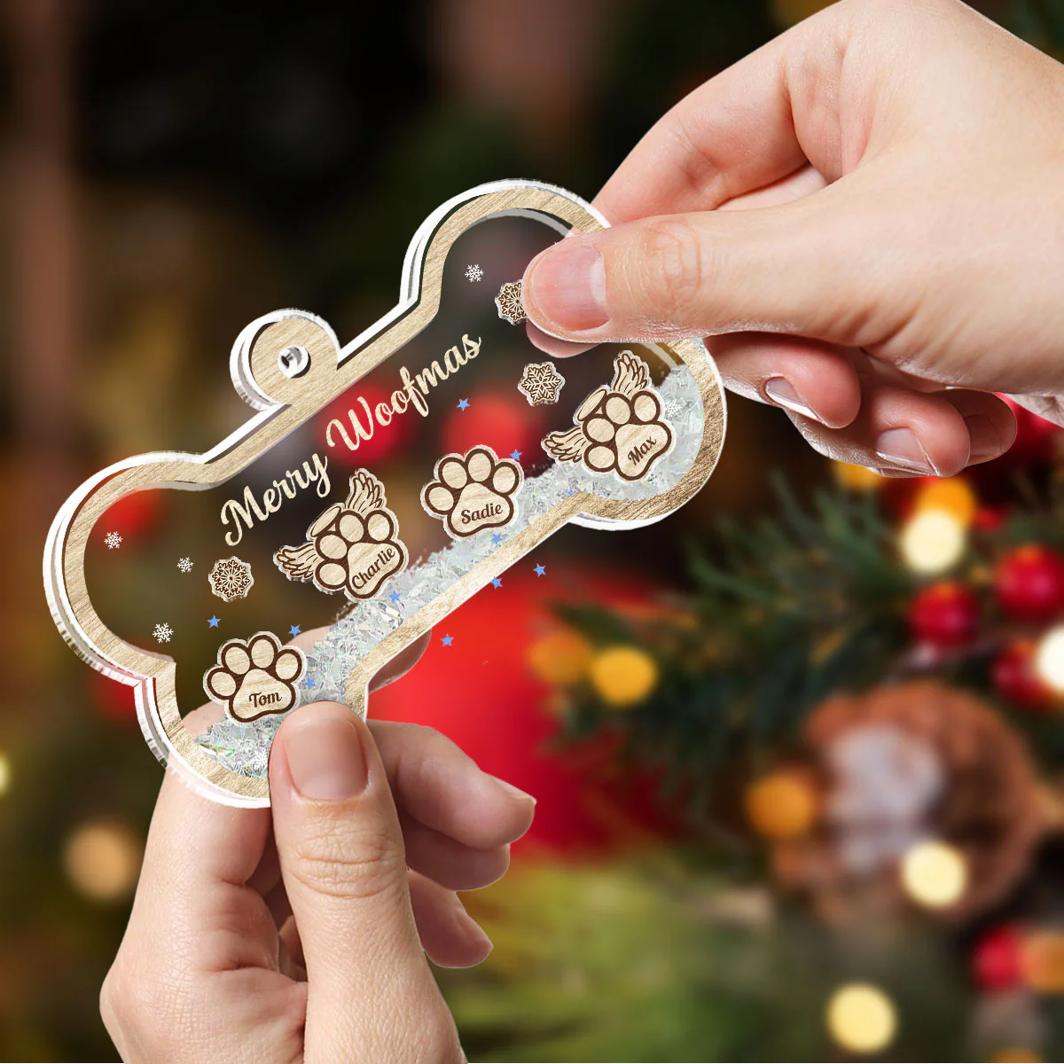 Paw Merry Woofmas - Personalized Custom Acrylic Shaker Ornament - Image 3