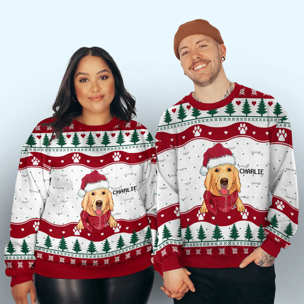 Paw Pine Tree - Personalized Custom All-Over-Print Sweatshirt - Image 6