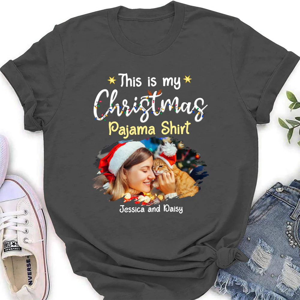 Pawjama Shirt Cartoon Christmas Photo - Personalized Custom Women's T-shirt - Image 3