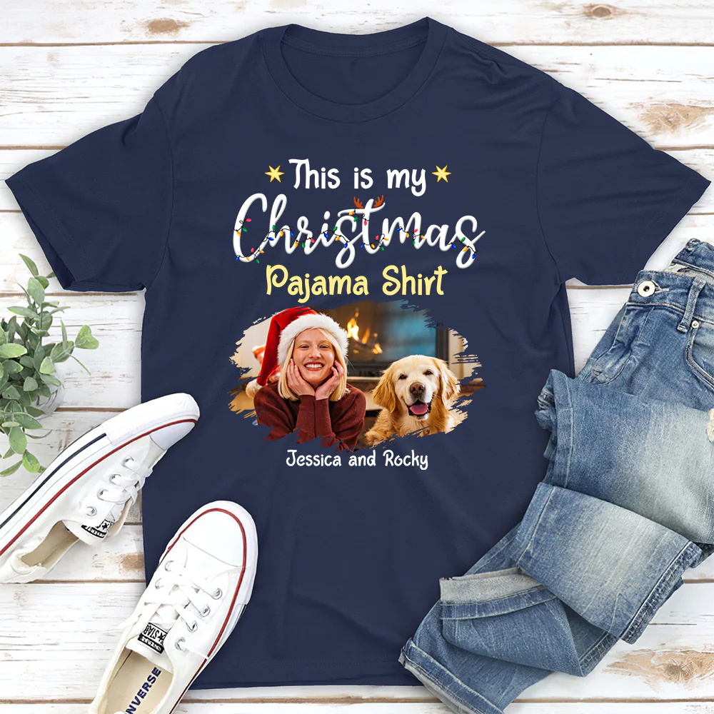 Pawjama Shirt Cartoon Christmas Photo - Personalized Custom Unisex T-shirt - Image 5