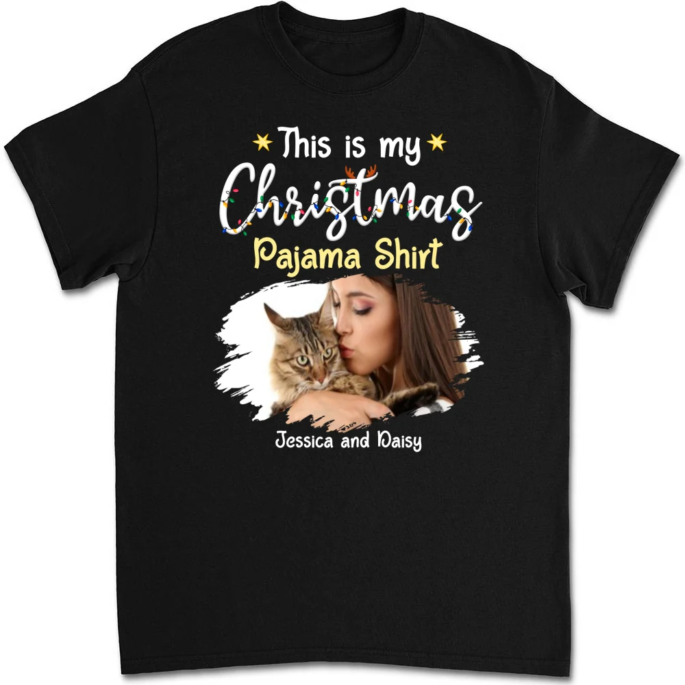 Pawjama Shirt Cartoon Christmas Photo - Personalized Custom Unisex T-shirt - Image 6