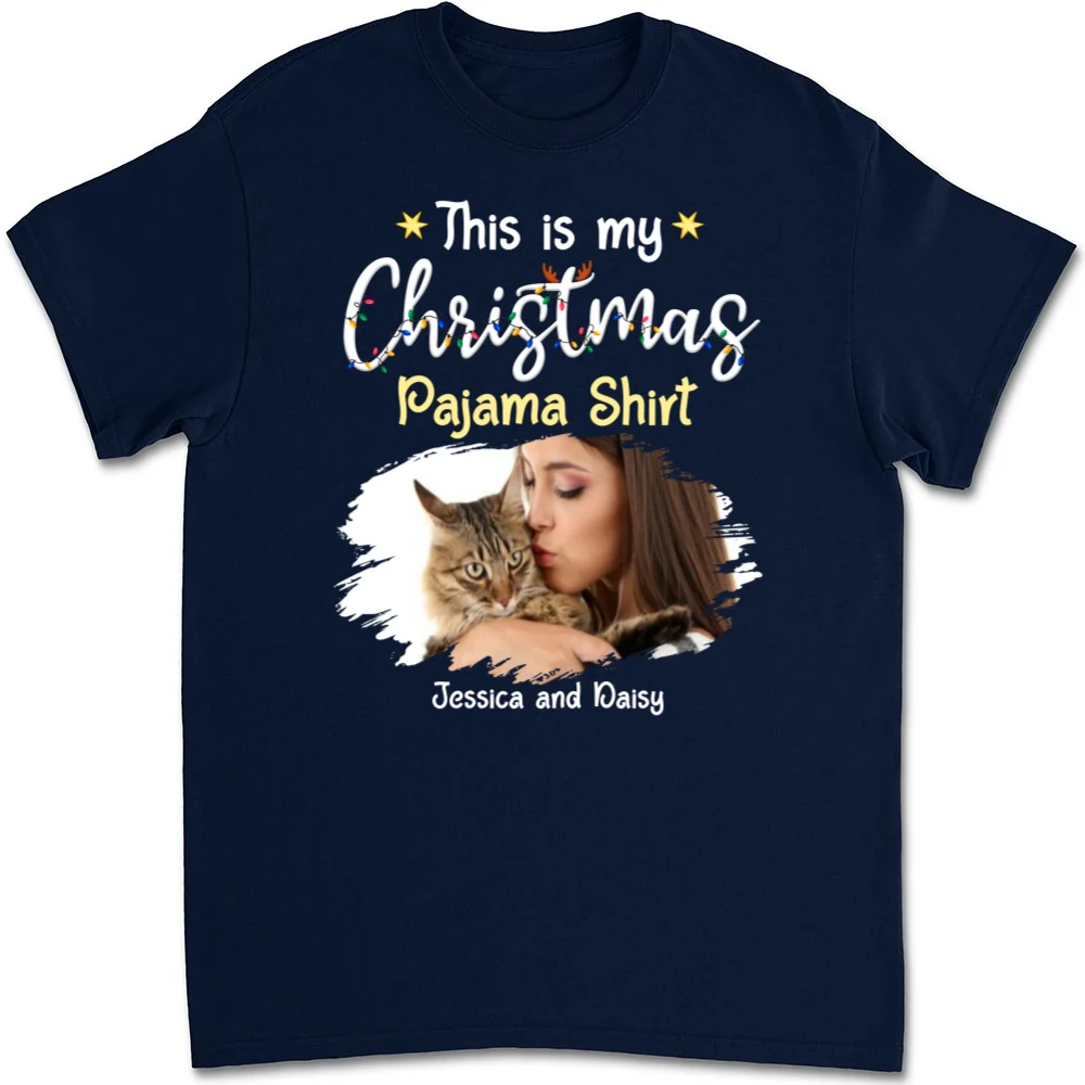 Pawjama Shirt Cartoon Christmas Photo - Personalized Custom Unisex T-shirt - Image 7