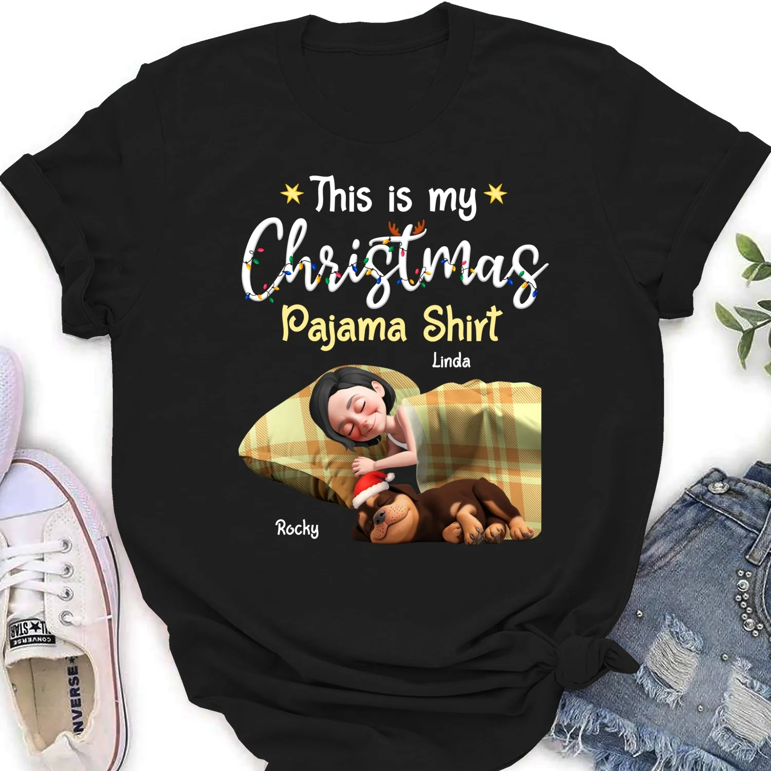 Pawjama Shirt Cartoon Christmas Ver 3 - Personalized Custom Women's T-Shirt - Image 6