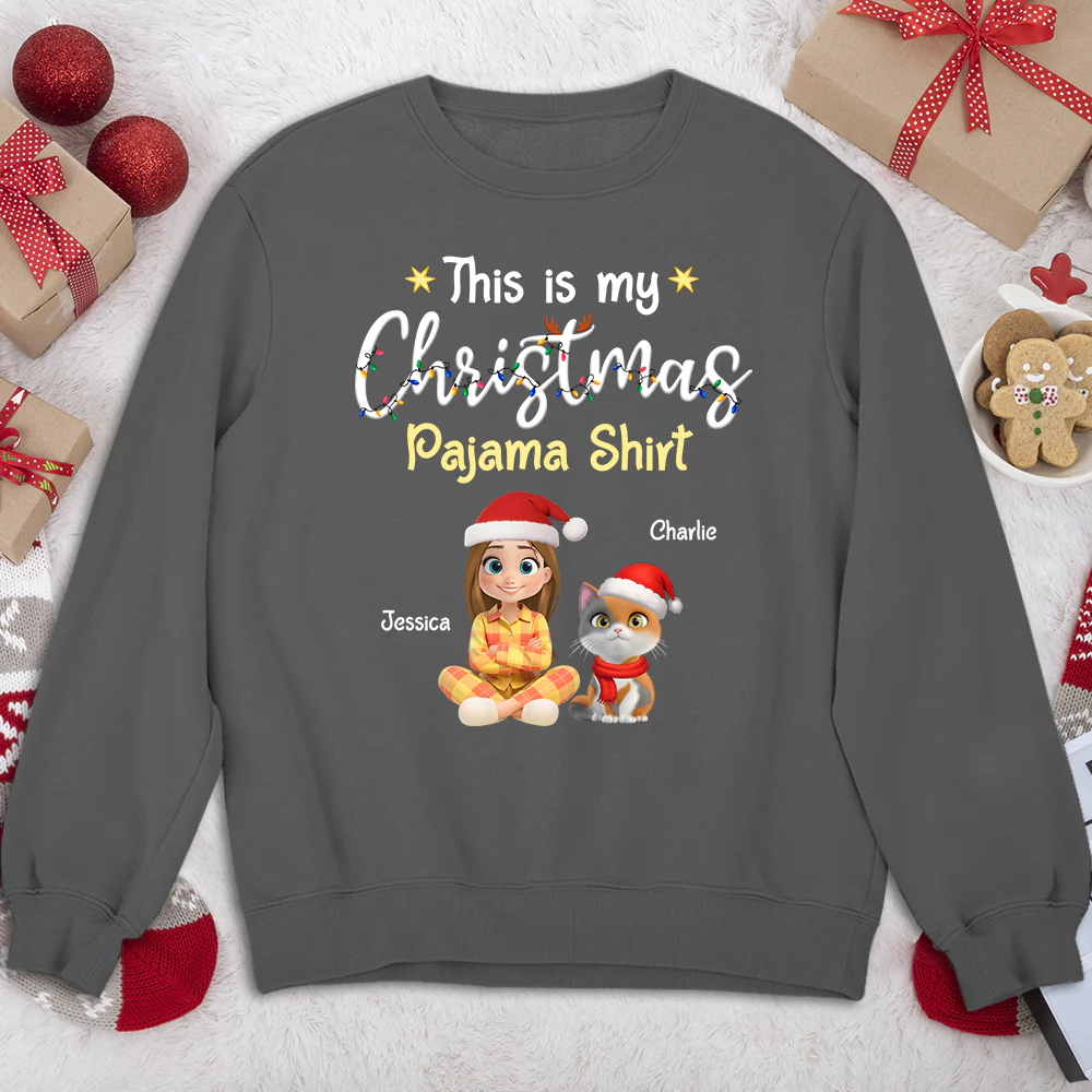 Pawjama Shirt Cartoon Christmas Ver Cat - Personalized Custom Sweatshirt - Image 3