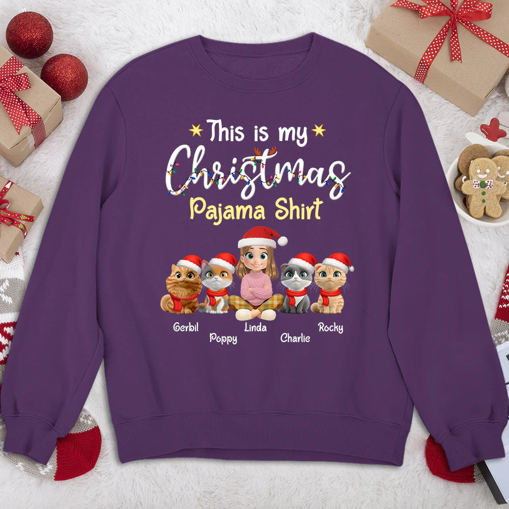 Pawjama Shirt Cartoon Christmas Ver Cat - Personalized Custom Sweatshirt - Image 4