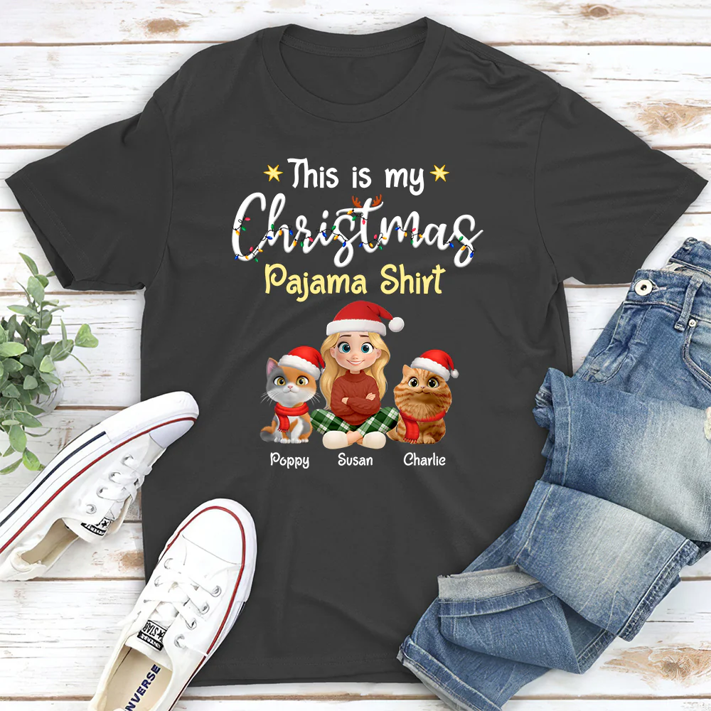 Pawjama Shirt Cartoon Christmas Ver Cat - Personalized Custom Unisex T-shirt - Image 3