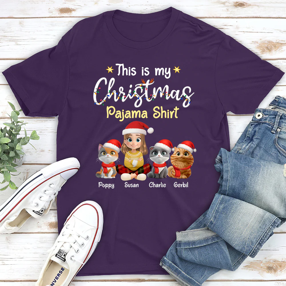 Pawjama Shirt Cartoon Christmas Ver Cat - Personalized Custom Unisex T-shirt - Image 4