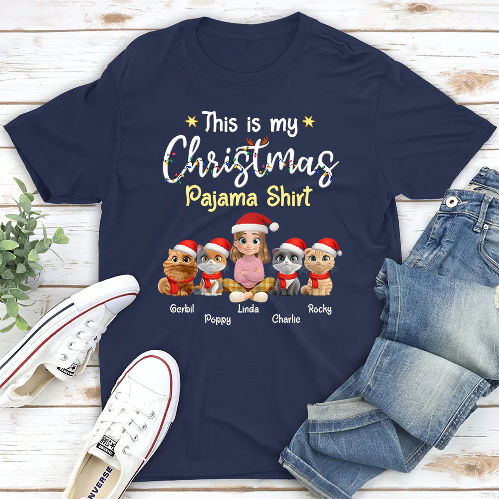 Pawjama Shirt Cartoon Christmas Ver Cat - Personalized Custom Unisex T-shirt - Image 5