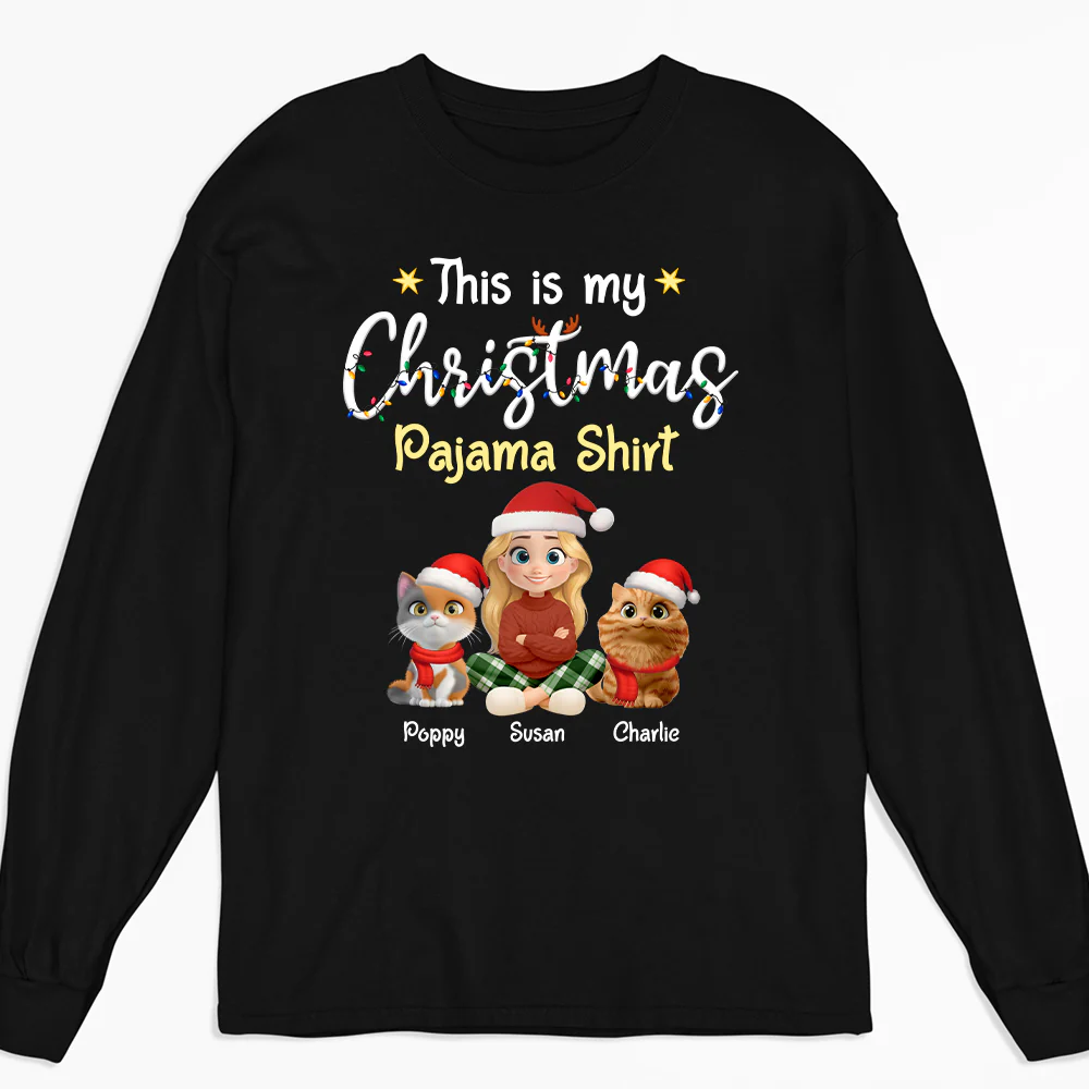Pawjama Shirt Cartoon Christmas Ver Cat - Personalized Custom Long Sleeve T-shirt