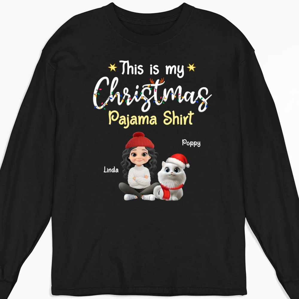 Pawjama Shirt Cartoon Christmas Ver Cat - Personalized Custom Long Sleeve T-shirt - Image 4