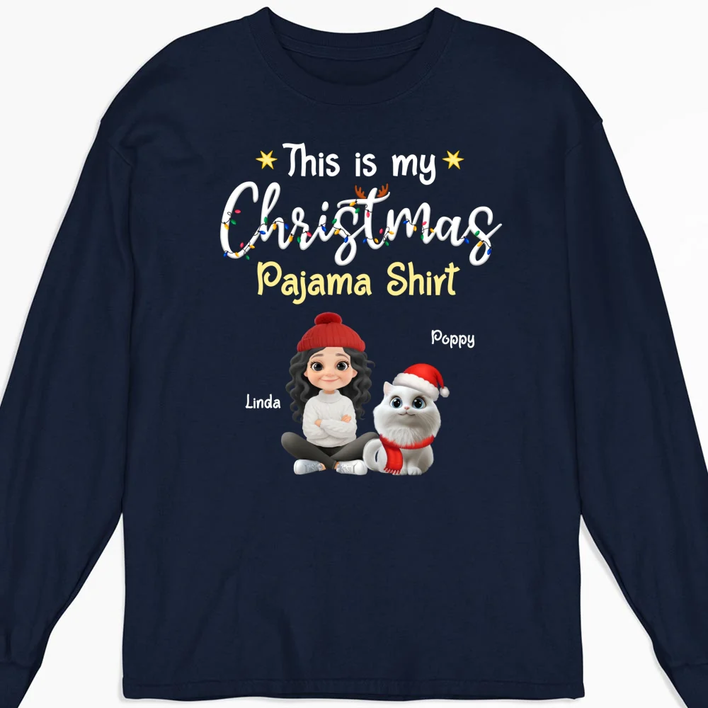 Pawjama Shirt Cartoon Christmas Ver Cat - Personalized Custom Long Sleeve T-shirt - Image 5