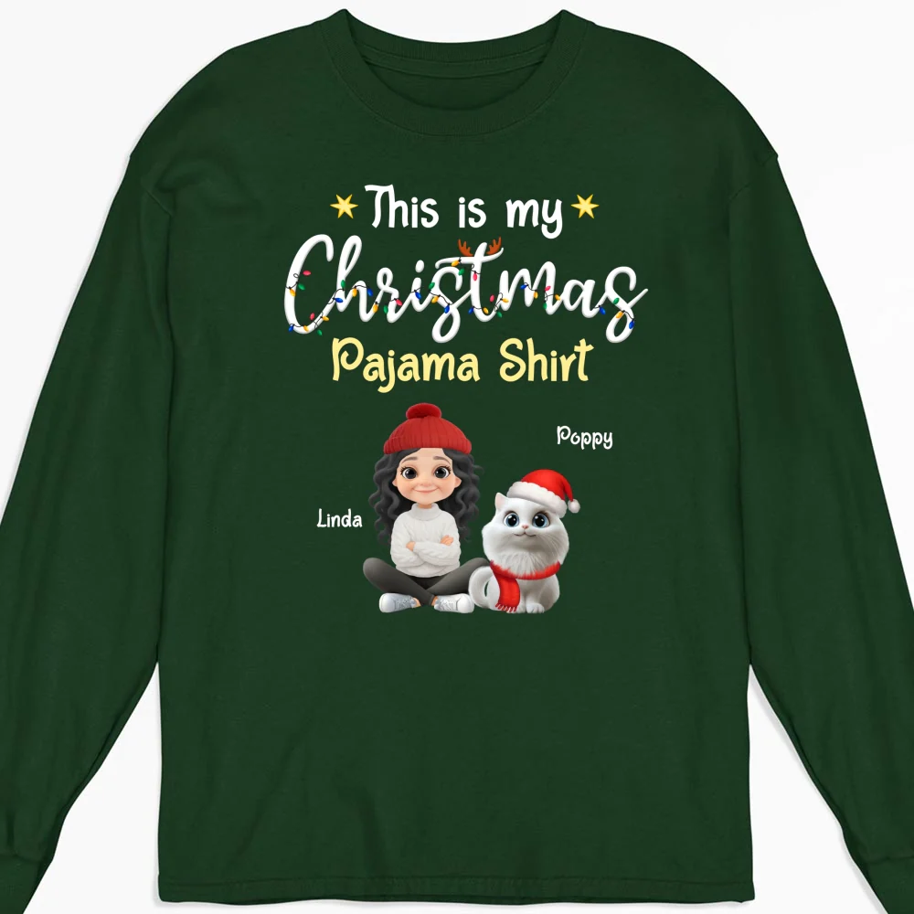 Pawjama Shirt Cartoon Christmas Ver Cat - Personalized Custom Long Sleeve T-shirt - Image 6