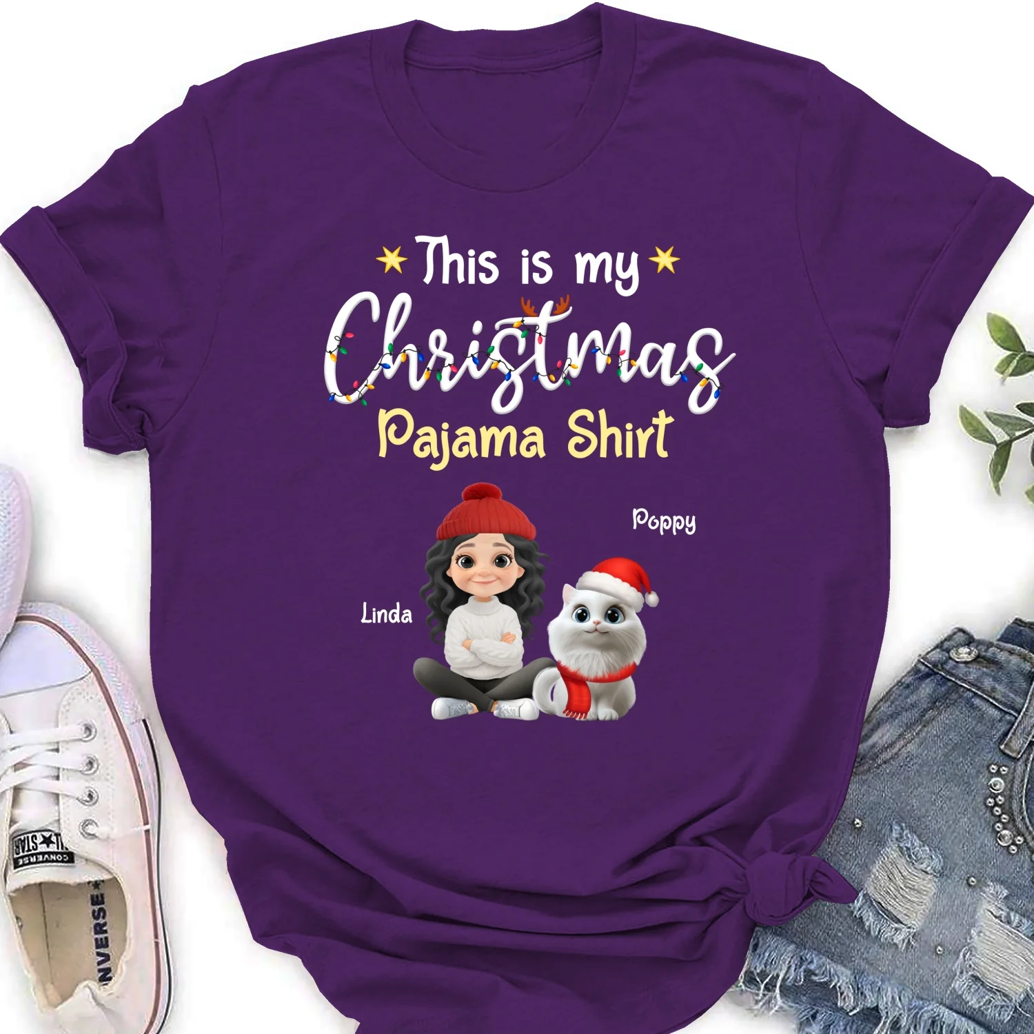 Pawjama Shirt Cartoon Christmas Ver Cat - Personalized Custom Women's T-shirt - Image 10