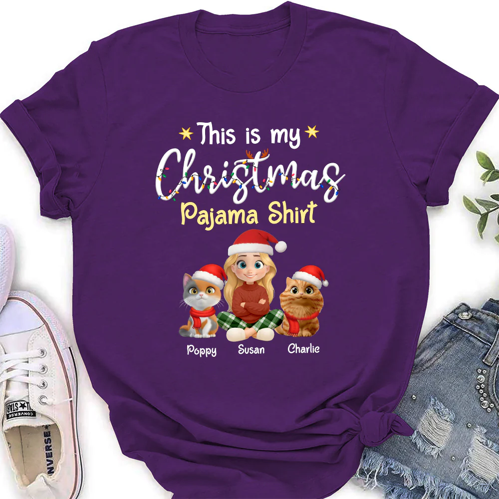 Pawjama Shirt Cartoon Christmas Ver Cat - Personalized Custom Women's T-shirt - Image 3