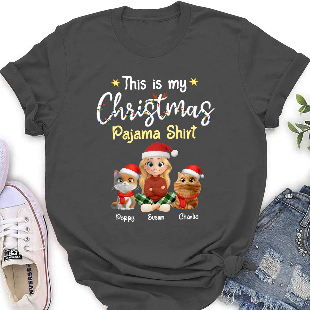 Pawjama Shirt Cartoon Christmas Ver Cat - Personalized Custom Women's T-shirt - Image 4