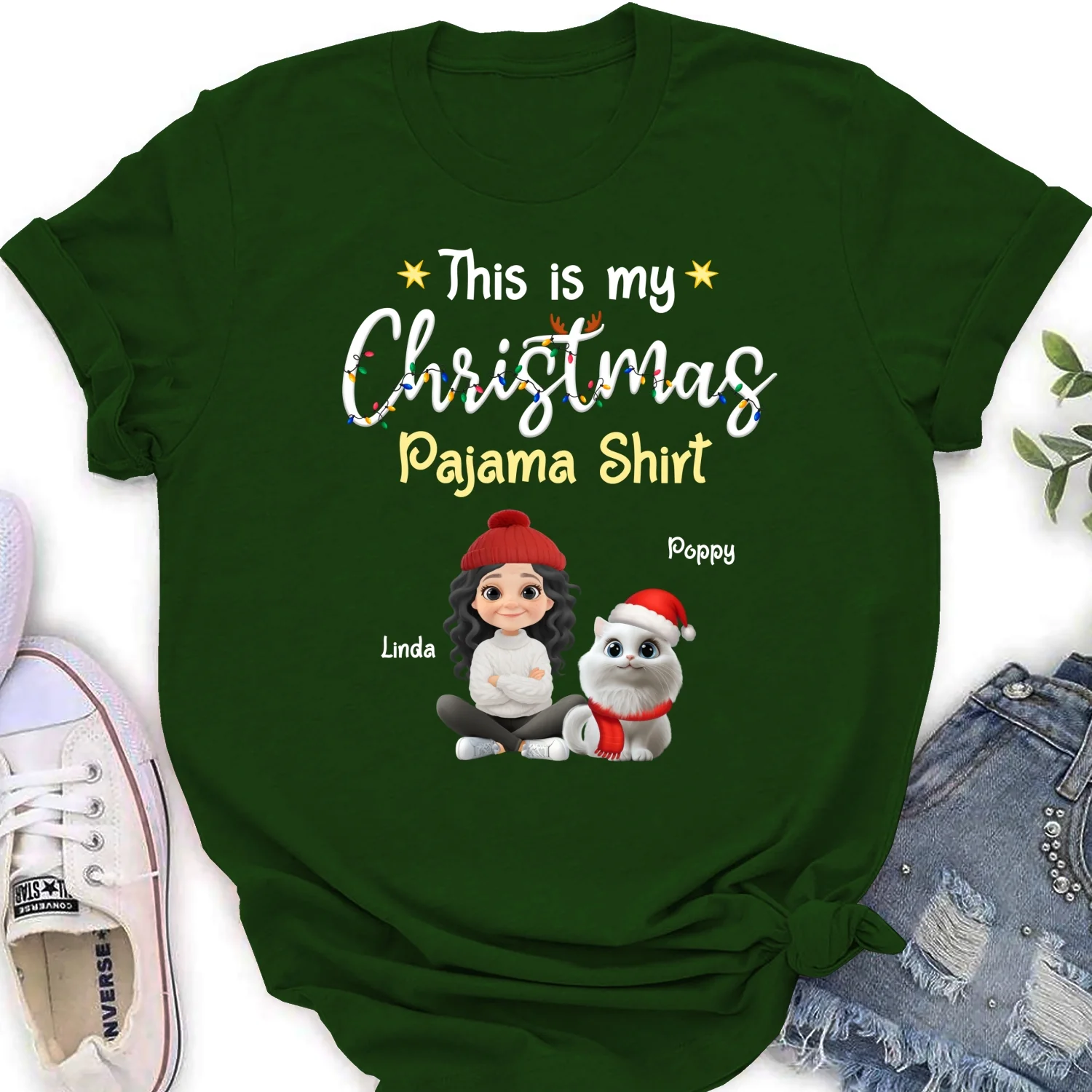 Pawjama Shirt Cartoon Christmas Ver Cat - Personalized Custom Women's T-shirt - Image 8