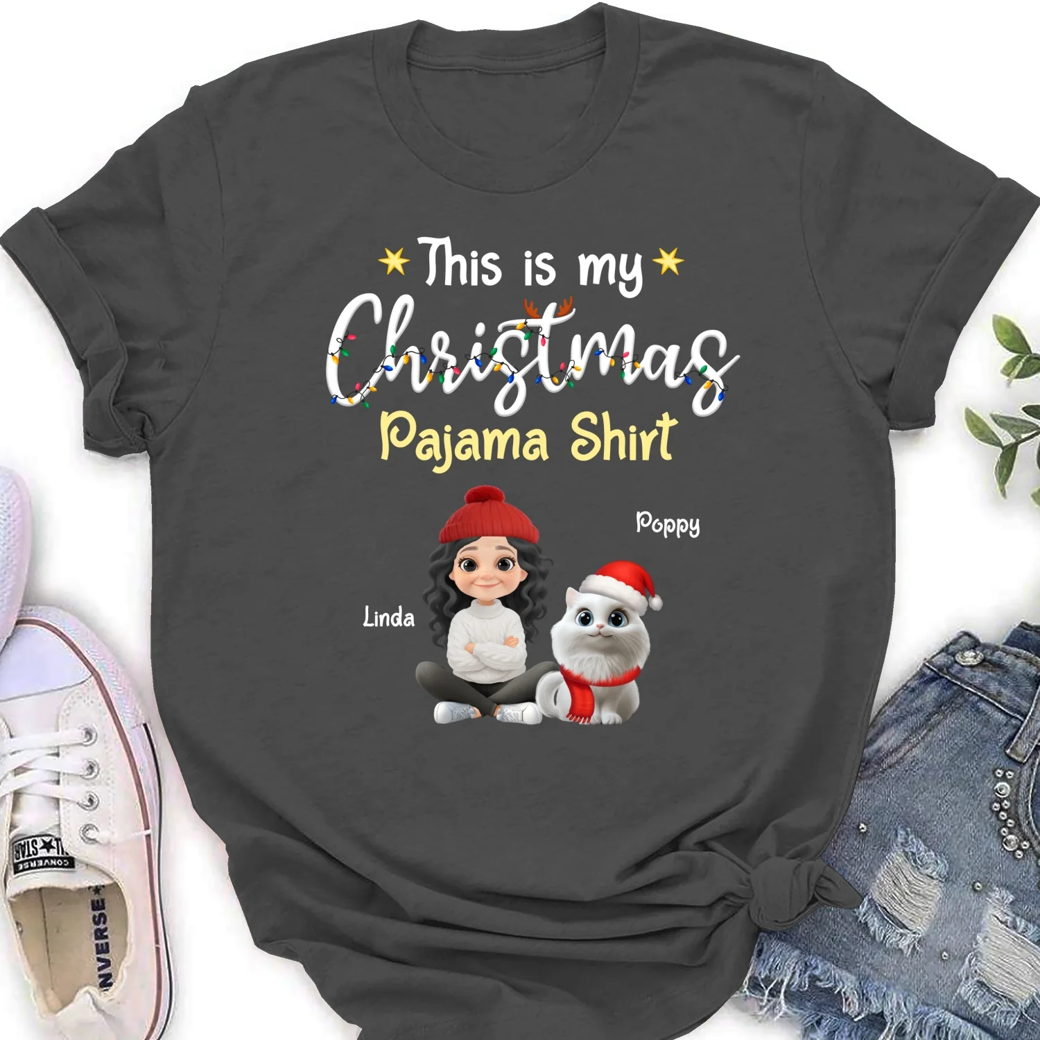 Pawjama Shirt Cartoon Christmas Ver Cat - Personalized Custom Women's T-shirt - Image 9