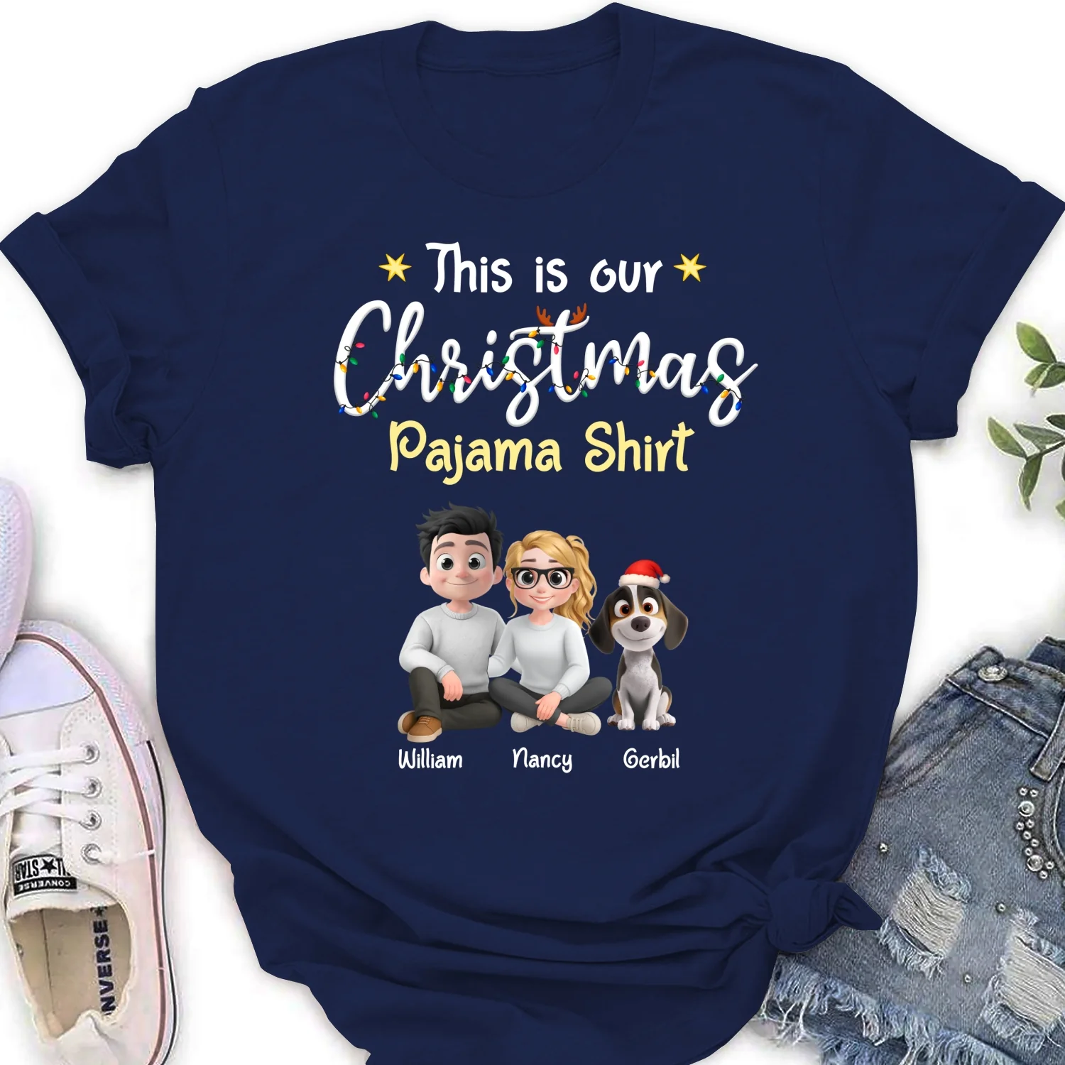 Pawjama Shirt Cartoon Christmas Ver Couple - Personalized Custom Women's T-Shirt - Image 7