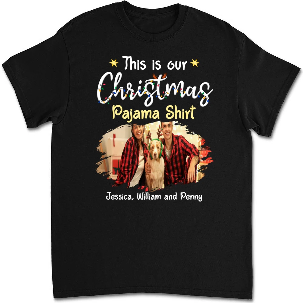 Pawjama Shirt Cartoon Christmas Ver Couple Photo - Personalized Custom Unisex T-Shirt - Image 4