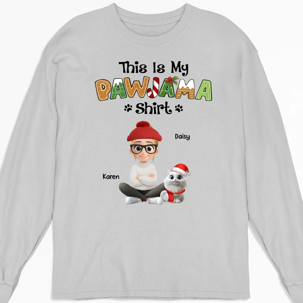 Pawjama Shirt Cartoon Ver Cat - Personalized Custom Long Sleeve T-Shirt - Image 3