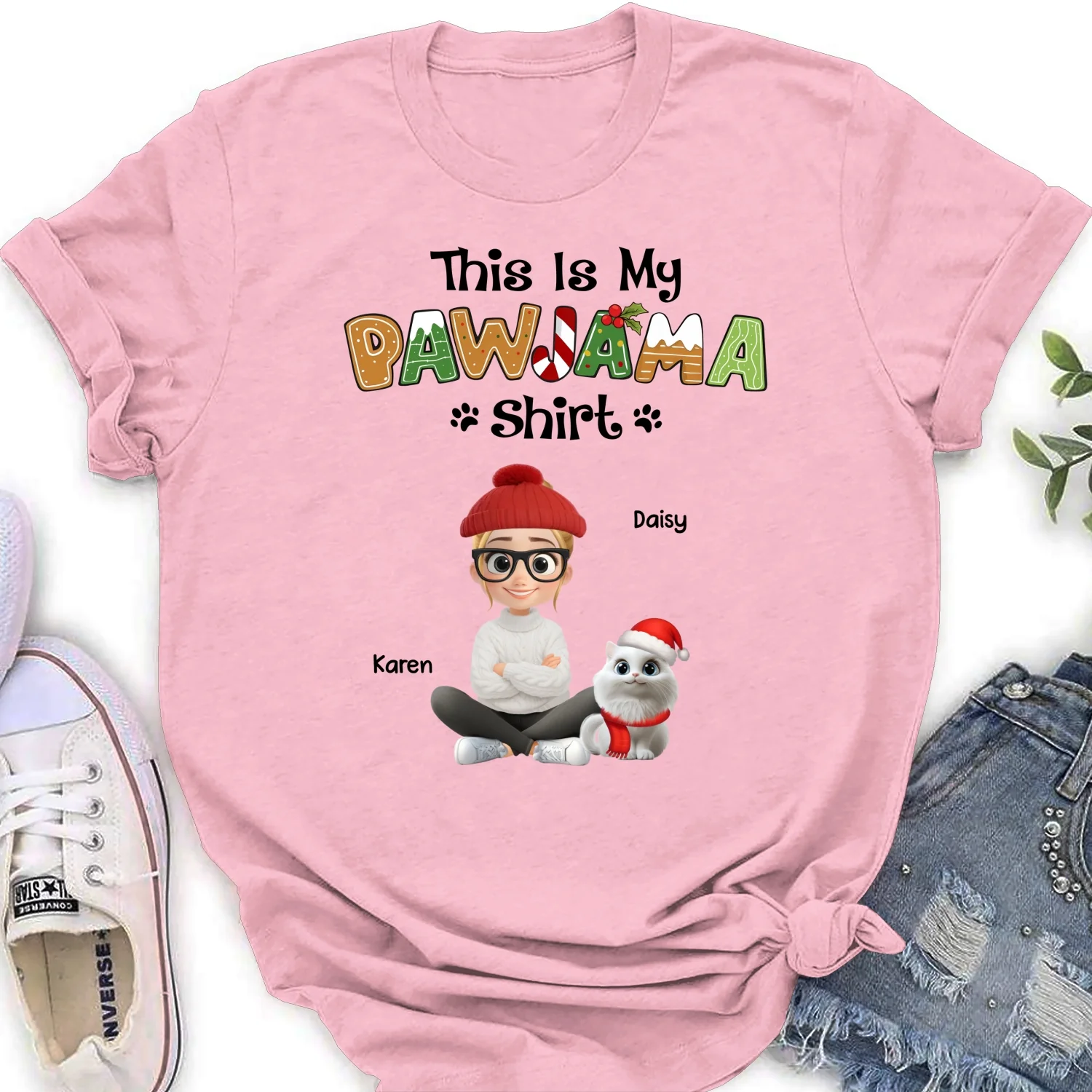 Pawjama Shirt Cartoon Ver Cat - Personalized Custom Women's T-Shirt - Image 5