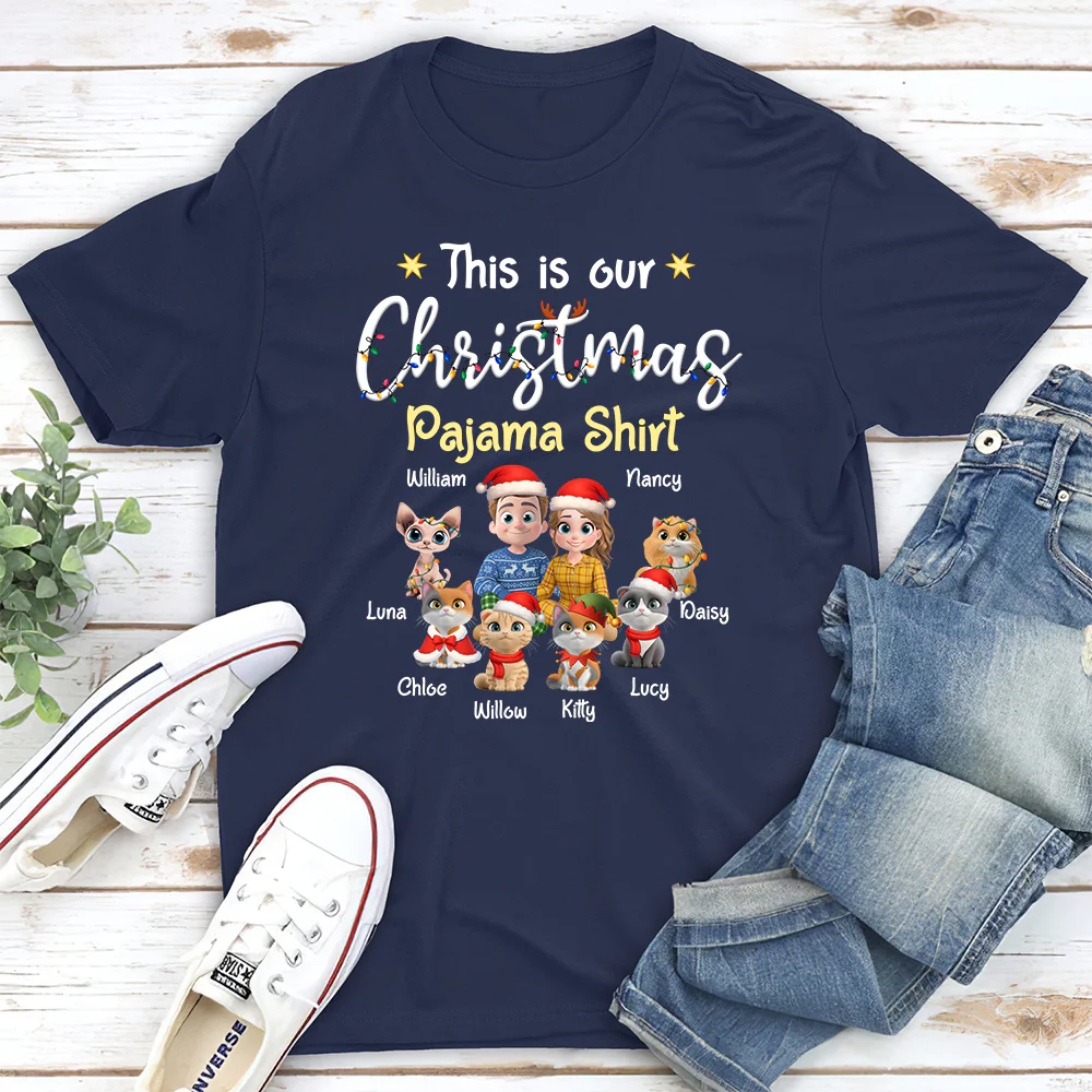Pawjama Shirt Cat Christmas Ver Couple - Personalized Custom Unisex T-Shirt - Image 6