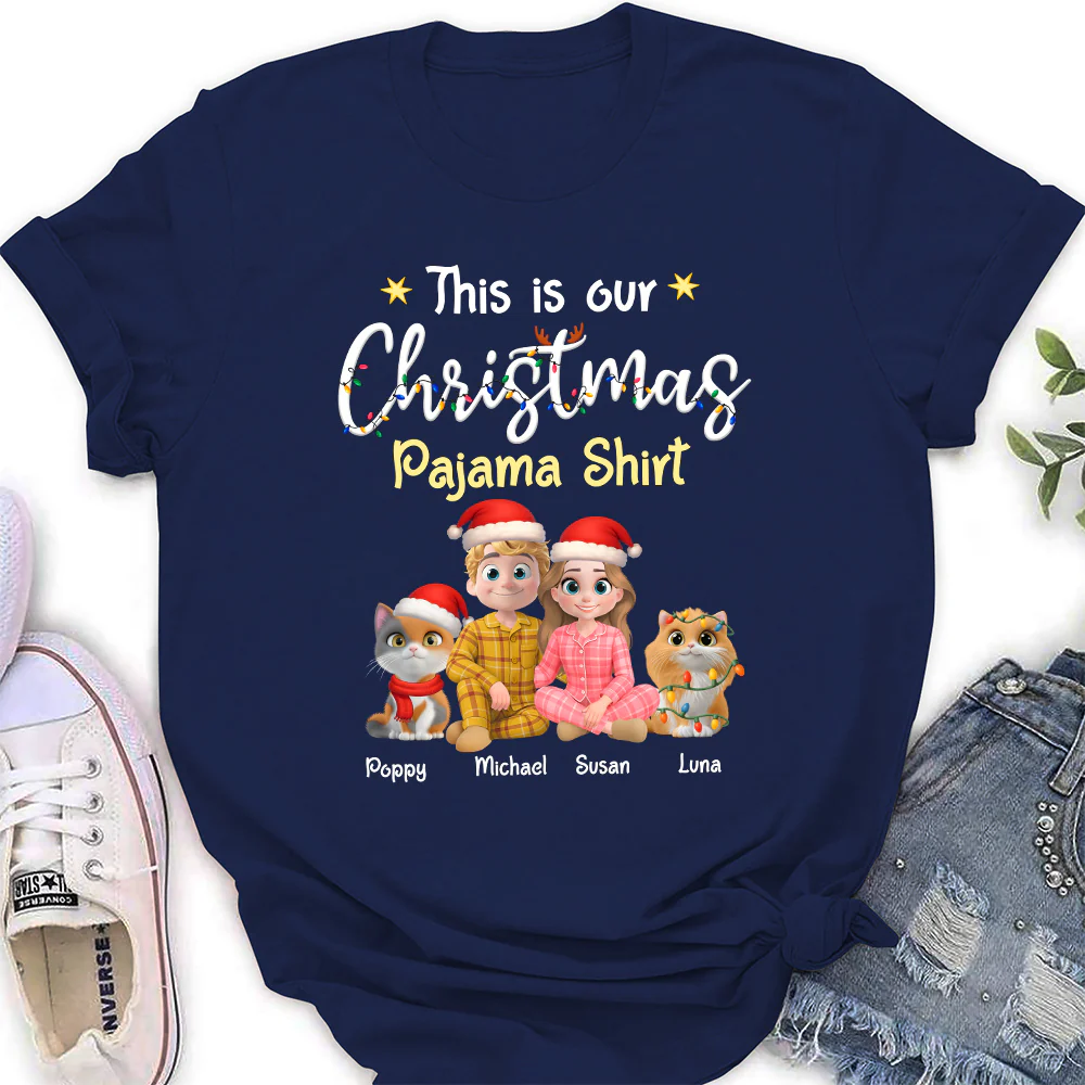 Pawjama Shirt Cat Christmas Ver Couple - Personalized Custom Women T-Shirt - Image 3