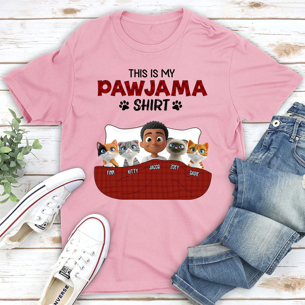 Pawjama Shirt New Style Of Cat Dad - Personalized Custom Unisex T-Shirt - Image 4