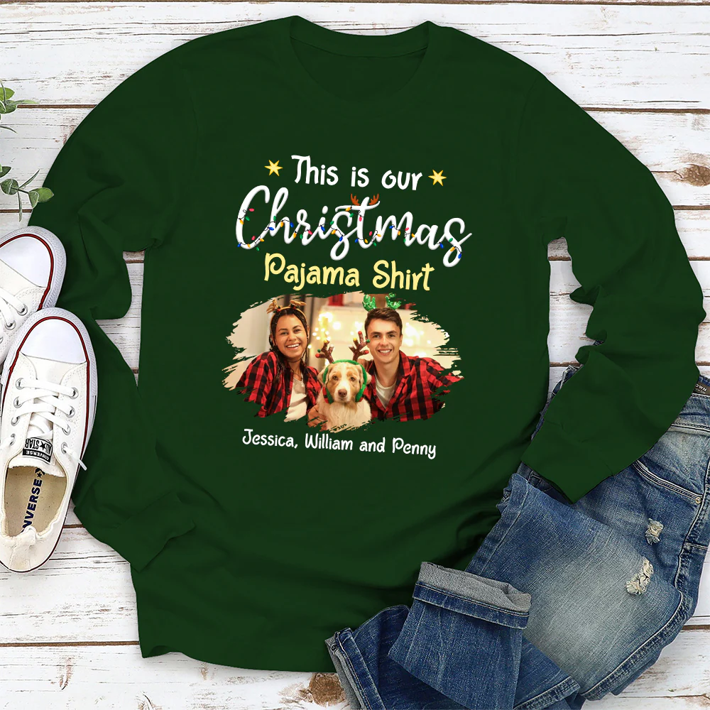 Pawjama Shirt Pet Christmas Ver Couple Photo - Personalized Custom Long Sleeve T-Shirt - Image 5
