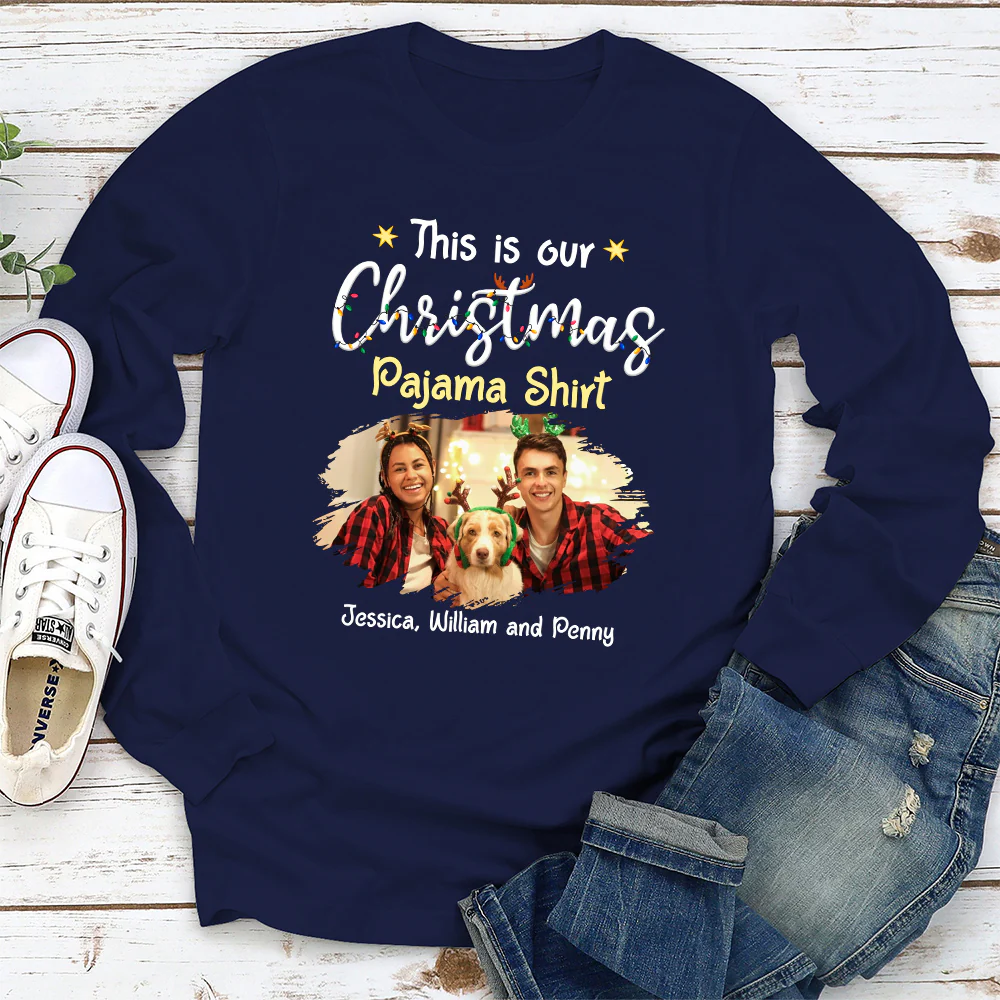 Pawjama Shirt Pet Christmas Ver Couple Photo - Personalized Custom Long Sleeve T-Shirt - Image 6
