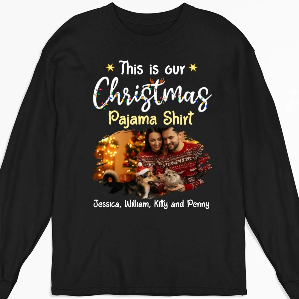 Pawjama Shirt Pet Christmas Ver Couple Photo - Personalized Custom Long Sleeve T-Shirt - Image 7