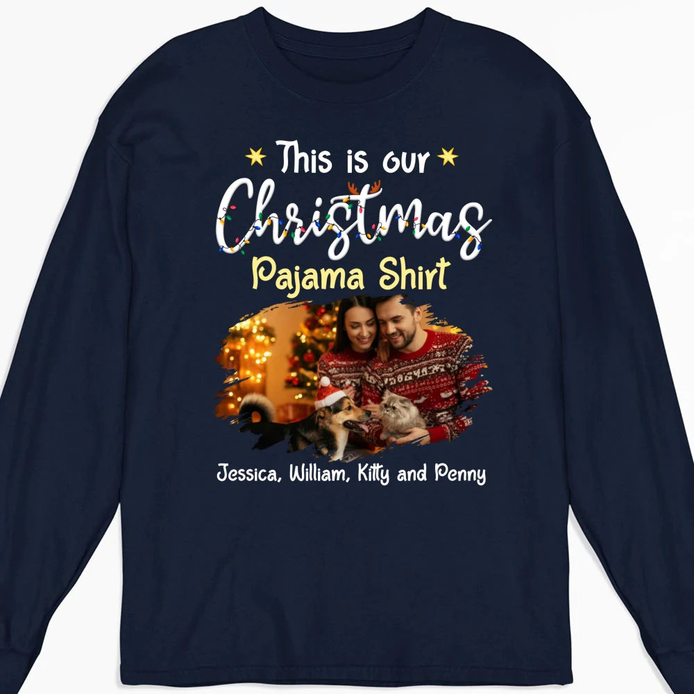 Pawjama Shirt Pet Christmas Ver Couple Photo - Personalized Custom Long Sleeve T-Shirt - Image 8