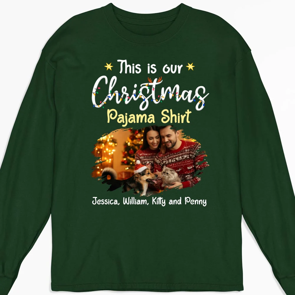 Pawjama Shirt Pet Christmas Ver Couple Photo - Personalized Custom Long Sleeve T-Shirt - Image 9