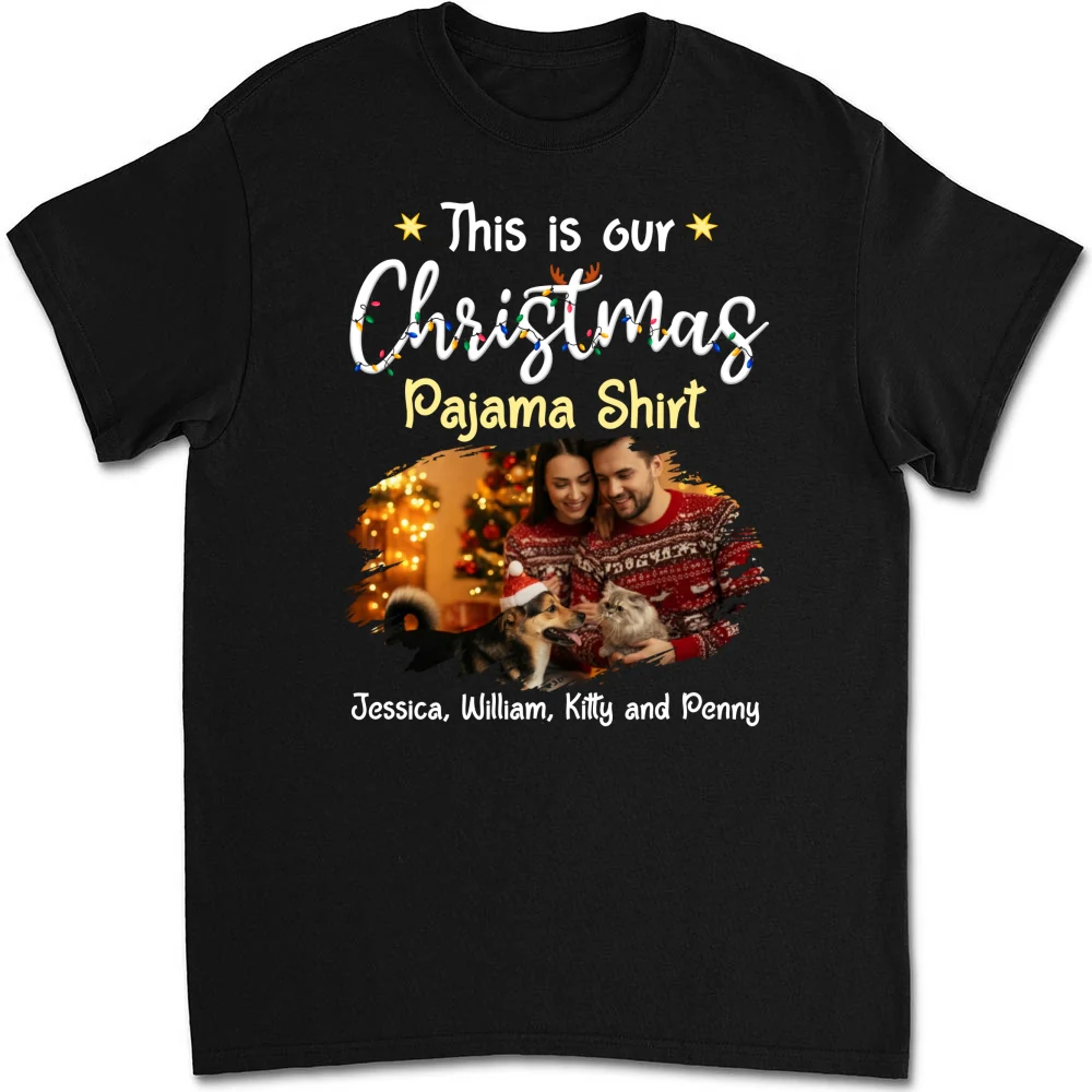 Pawjama Shirt Pet Christmas Ver Couple Photo - Personalized Custom Unisex T-Shirt - Image 4