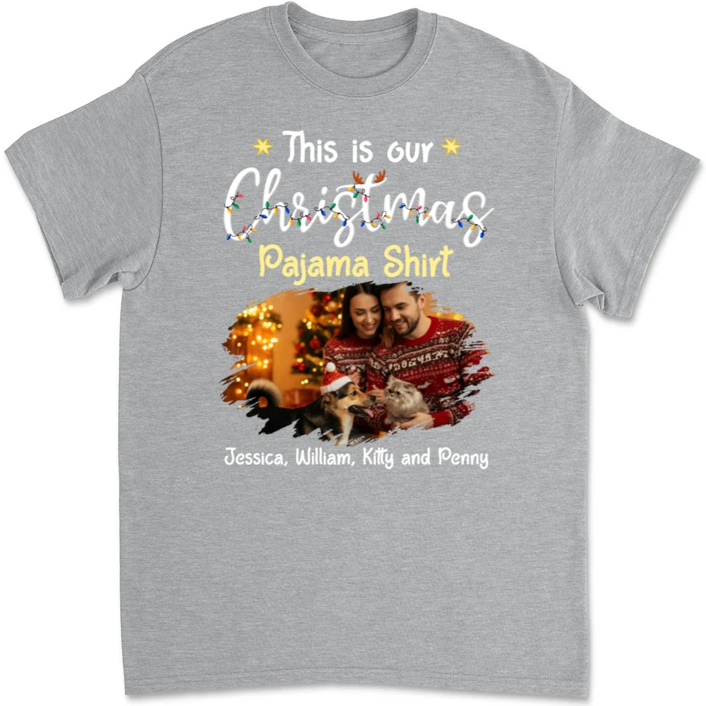 Pawjama Shirt Pet Christmas Ver Couple Photo - Personalized Custom Unisex T-Shirt - Image 9