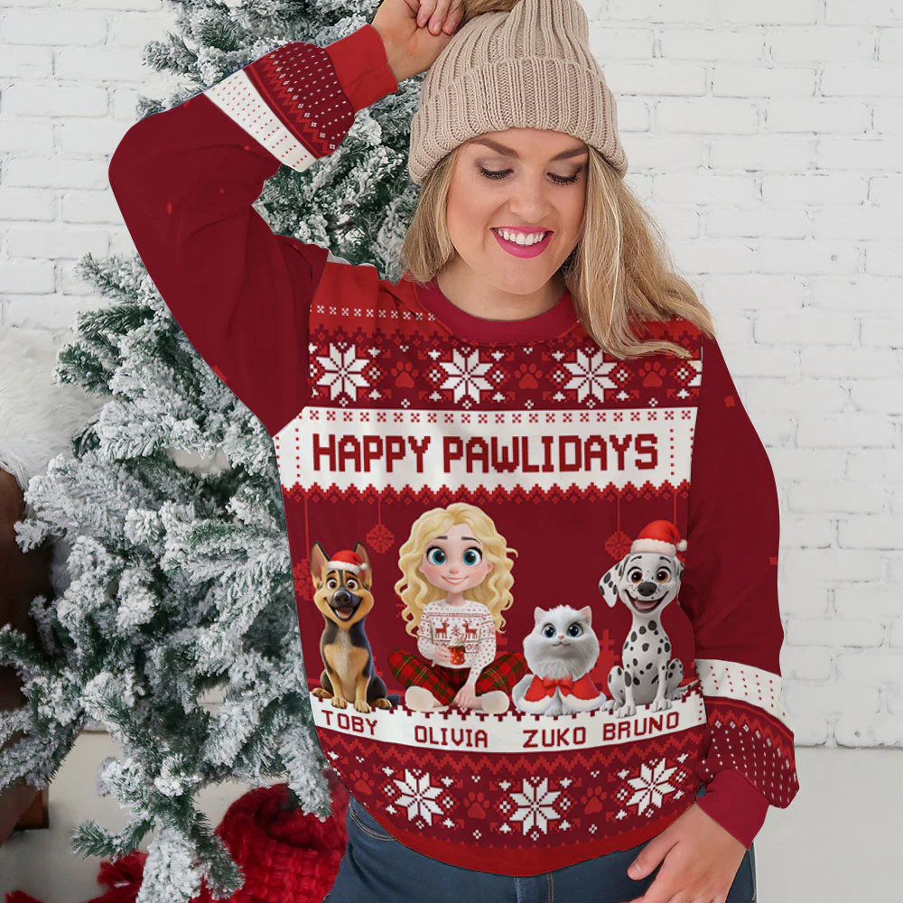 Pawlidays With Fur Babies Cartoon - Personalized Custom All-Over-Print Sweatshirt - Image 4