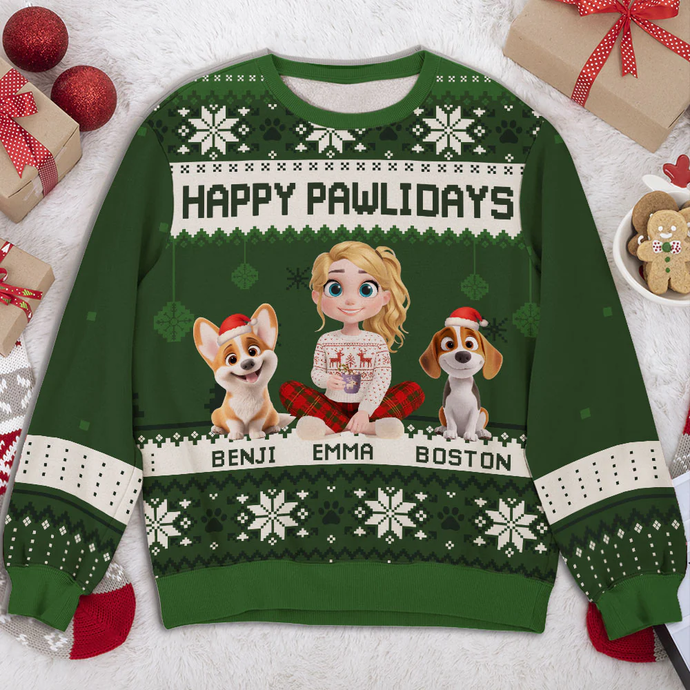 Pawlidays With Fur Baby Cartoon - Personalized Custom All-Over-Print Sweatshirt - Image 2