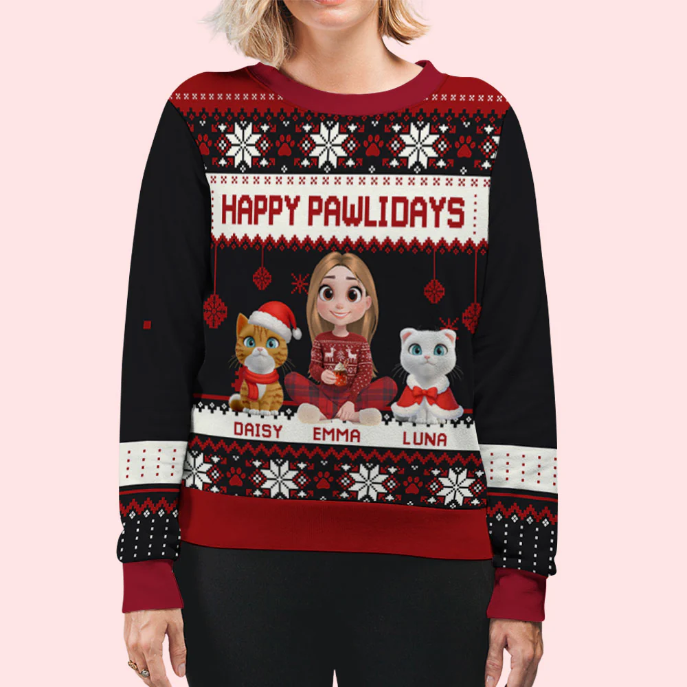 Pawlidays With Fur Cat Baby Cartoon - Personalized Custom All-Over-Print Sweatshirt - Image 6