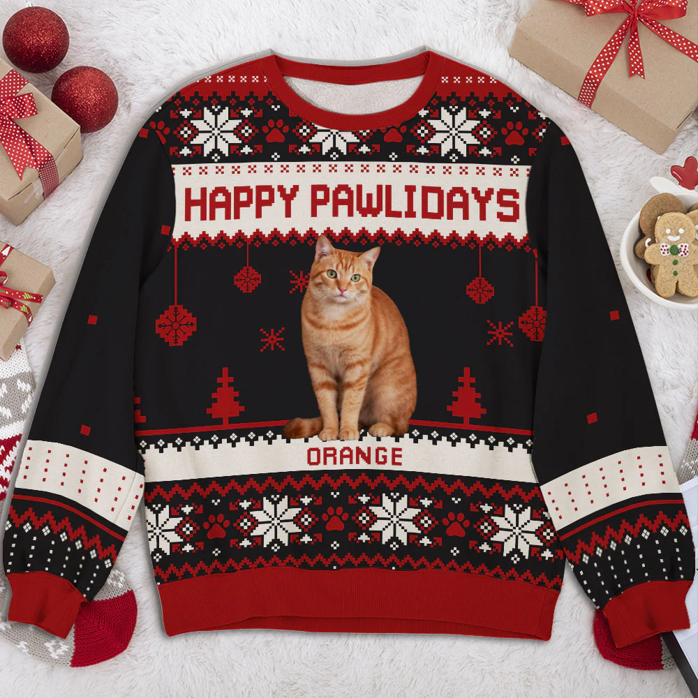 Pawlidays With Fur Cat Baby Cartoon Photo - Personalized Custom All-Over-Print Sweatshirt