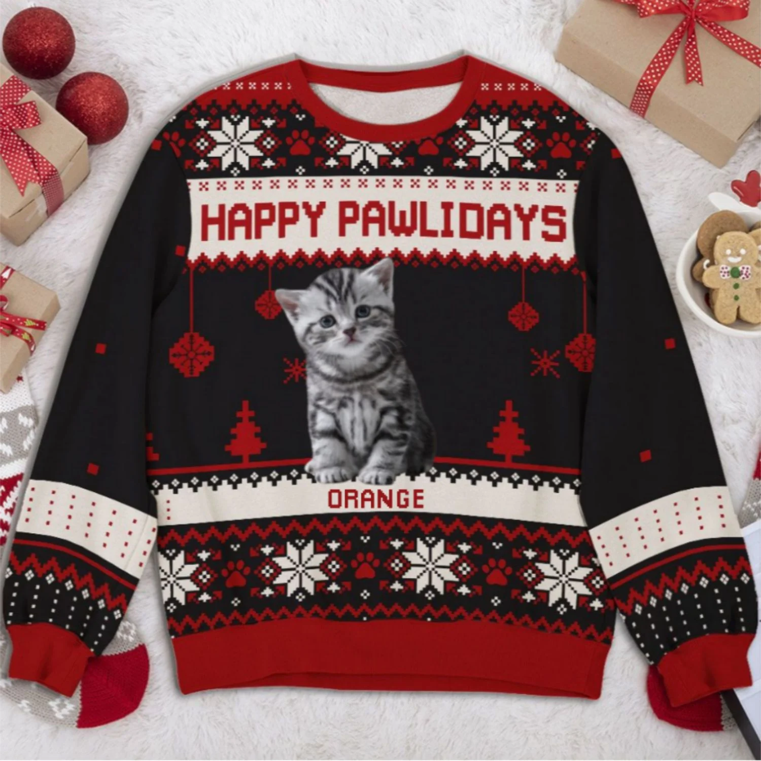 Pawlidays With Fur Cat Baby Cartoon Photo - Personalized Custom All-Over-Print Sweatshirt - Image 3