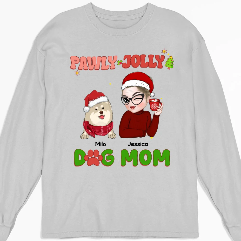 Pawly Jolly Dog Mom - Personalized Custom Long Sleeve T-shirt - Image 4