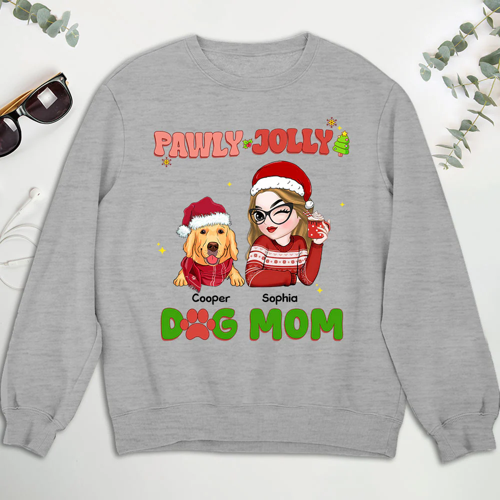 Pawly Jolly Dog Mom - Personalized Custom Sweatshirt - Image 2