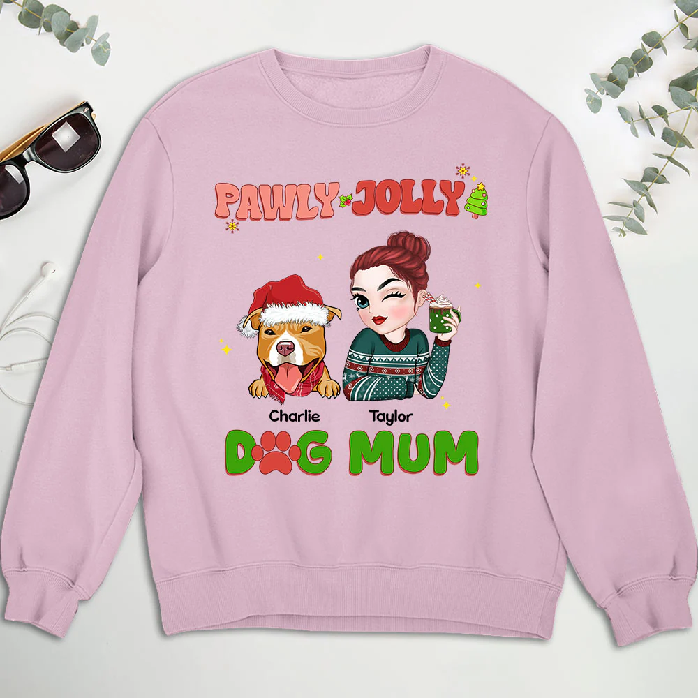 Pawly Jolly Dog Mom - Personalized Custom Sweatshirt - Image 3