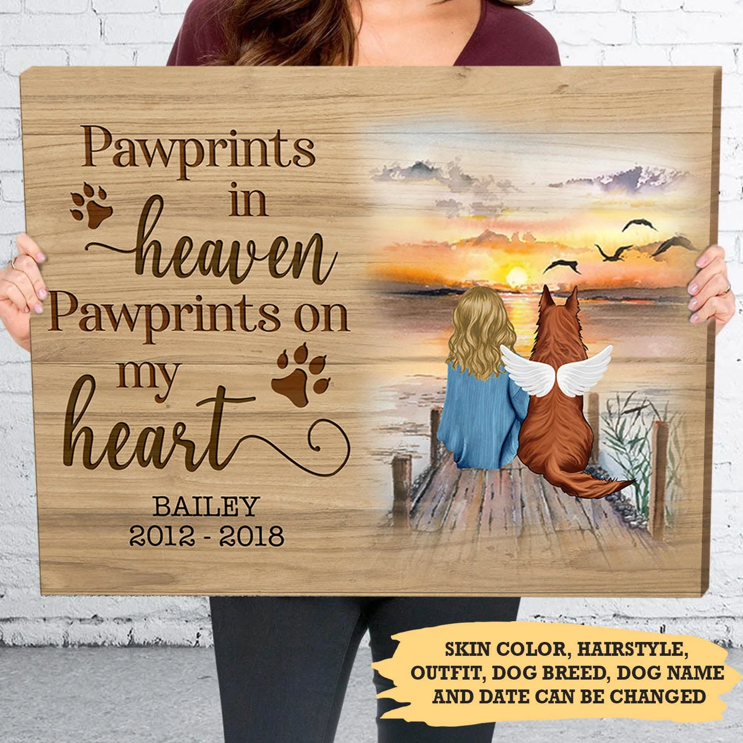 Pawprints In Heaven Pawprints On My Heart - Personalized Custom Canvas Print - Memorial Dog Gifts