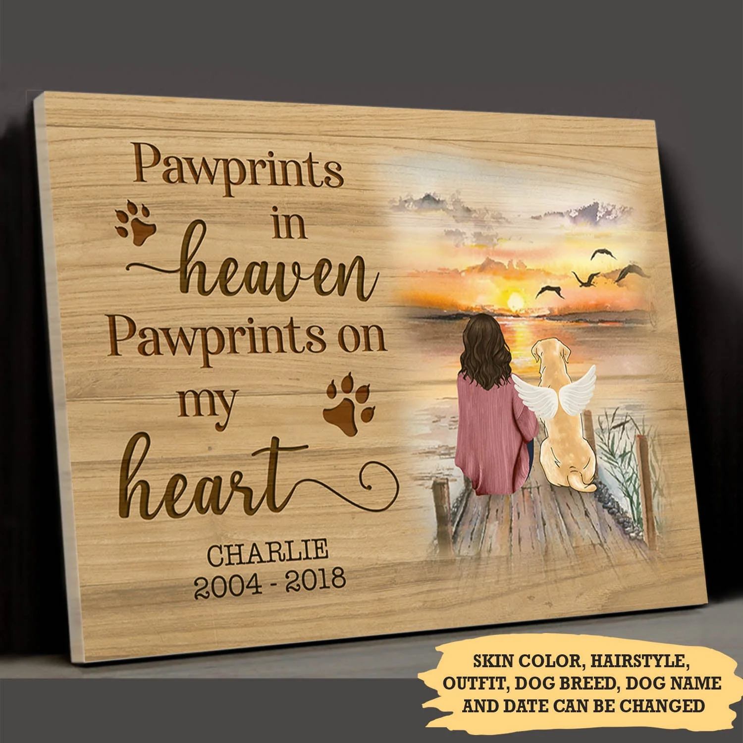 Pawprints In Heaven Pawprints On My Heart - Personalized Custom Canvas Print - Memorial Dog Gifts - Image 2