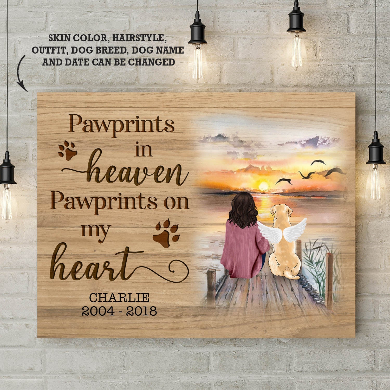 Pawprints In Heaven Pawprints On My Heart - Personalized Custom Canvas Print - Memorial Dog Gifts - Image 3